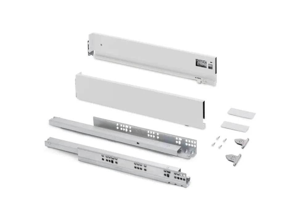 Cassetto esterno Vertex con regolazione 3D altezza 93mm, 40kg, profondità 270mm, Acciaio, Verniciato bianco o ardesia