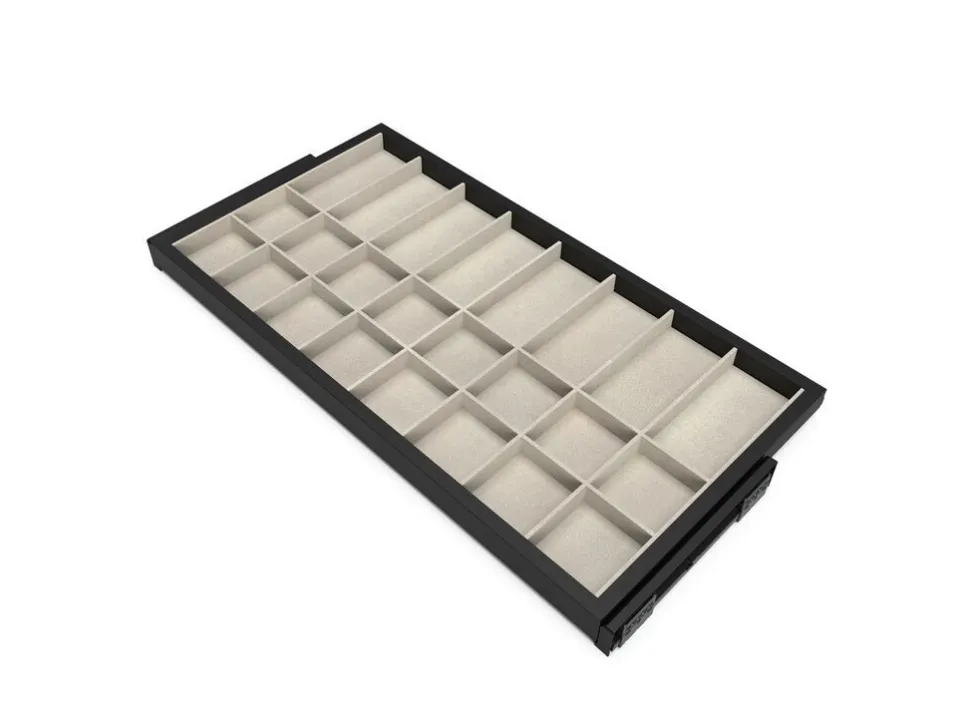 Cassetto organizzatore regolabile con guide soft-close per armadio disponibile in 2 colori e 3 misure