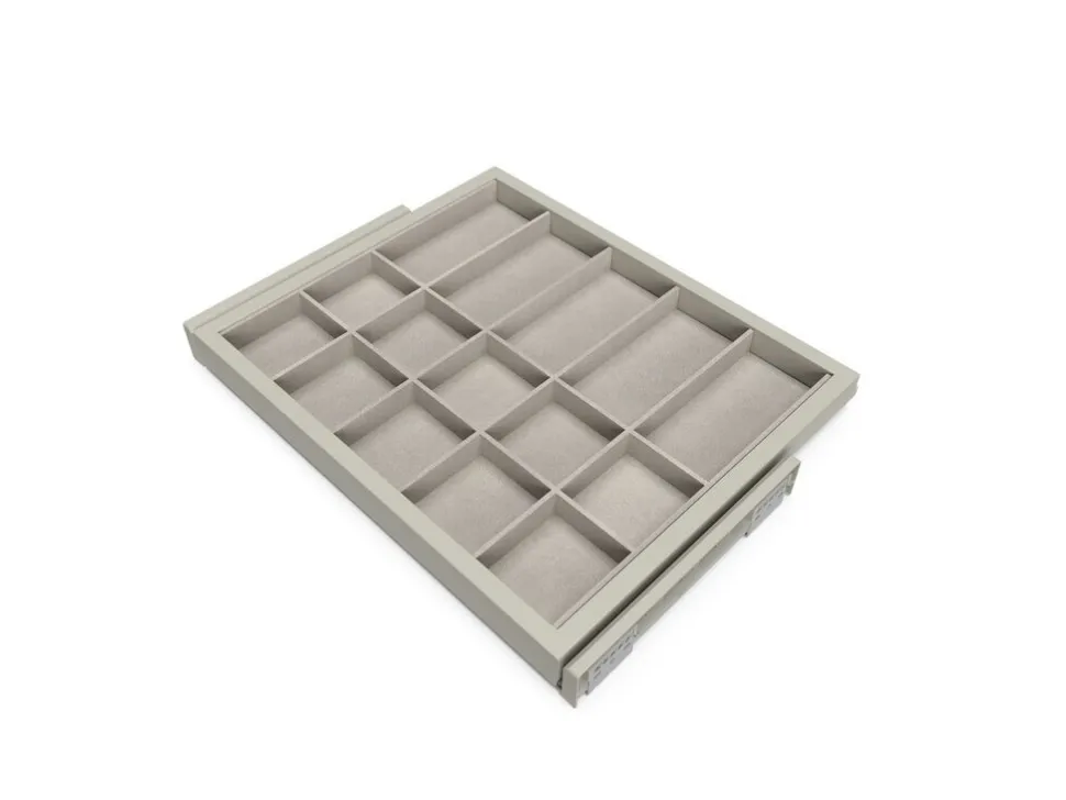 Cassetto organizzatore regolabile con guide soft-close per armadio disponibile in 2 colori e 3 misure