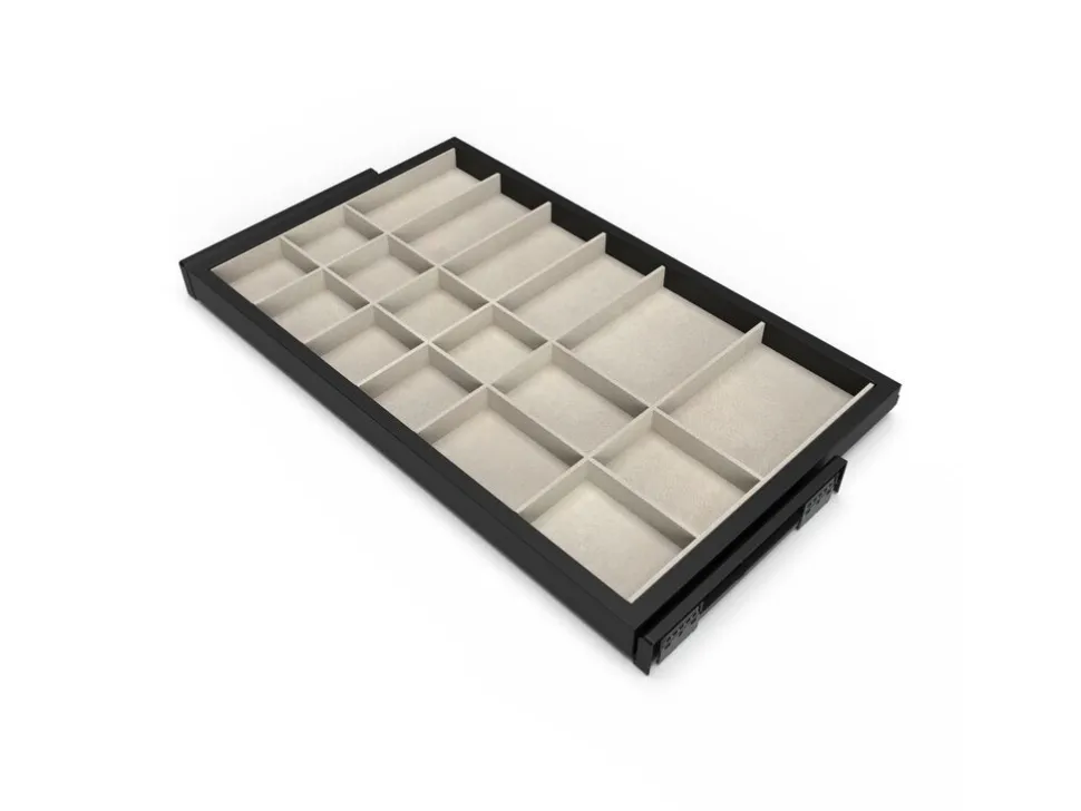 Cassetto organizzatore regolabile con guide soft-close per armadio disponibile in 2 colori e 3 misure