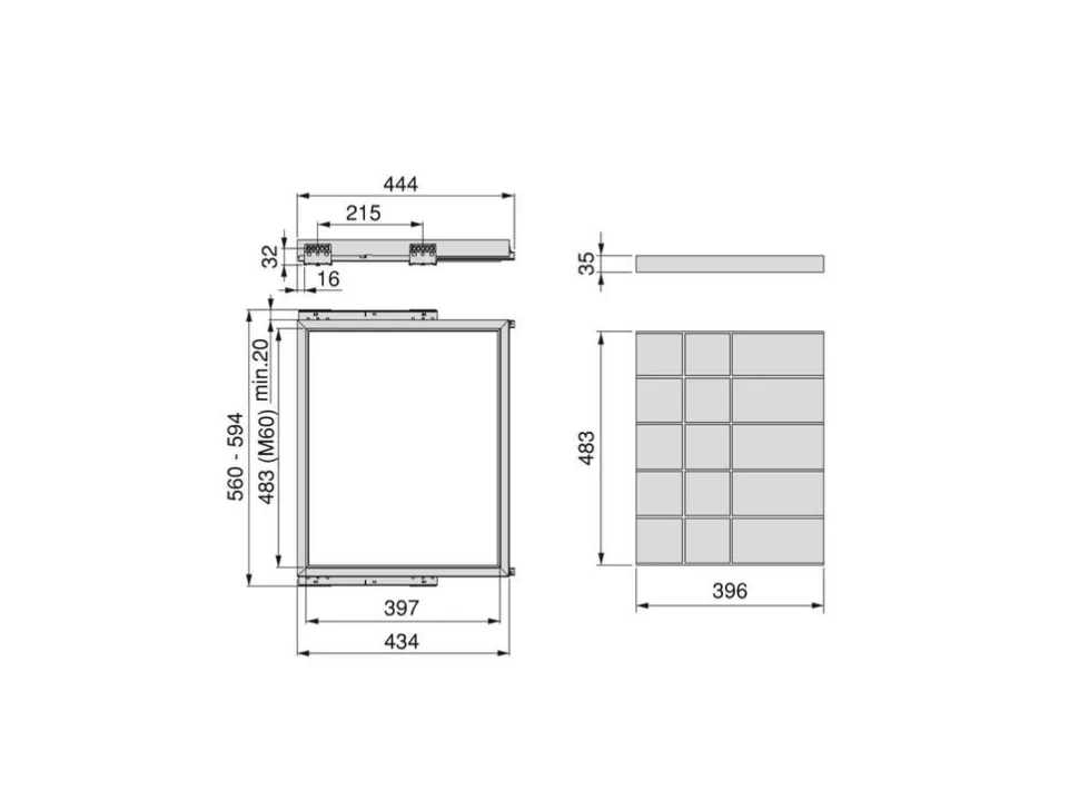 Cassetto organizzatore regolabile con guide soft-close per armadio disponibile in 2 colori e 3 misure