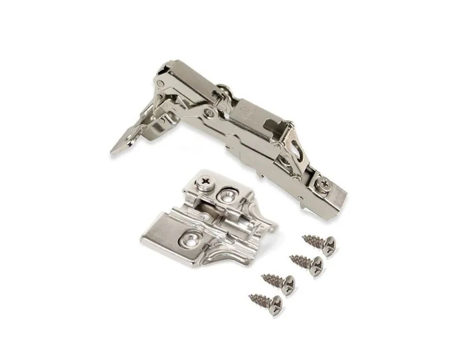 Cerniere collo dritto X91 165 gradi con chiusura soft e basetta a vite, Altezza 0, Acciaio, Nichelato