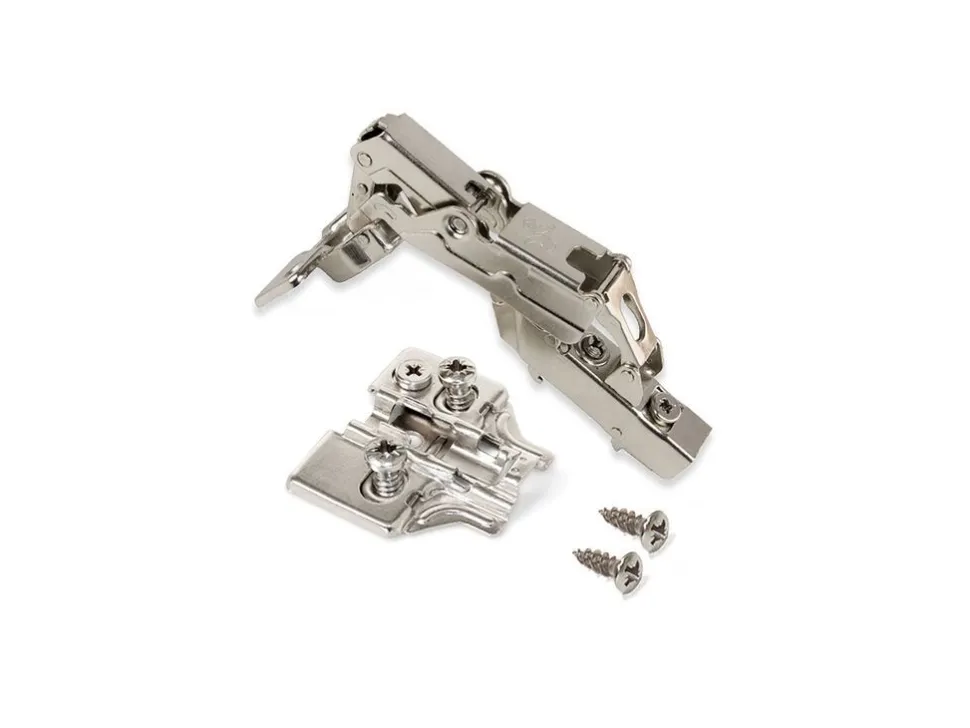 Cerniere mezzo collo X91 165 gradi con chiusura soft e basetta Euro, altezza 0, Acciaio, Nichelato