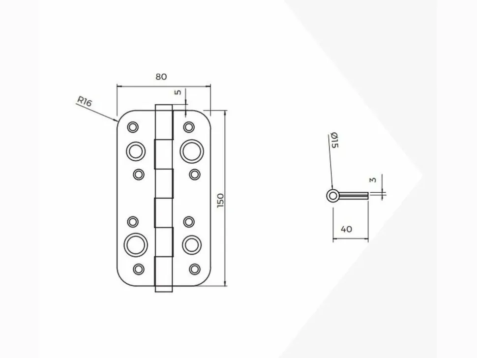 Cerniere per porte di sicurezza 150x80 mm anti-leva con bordi arrotondati disponibile in 2 colori