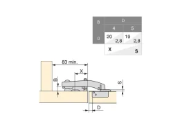 Cerniere X91 con braccio ad angolo di 90 gradi con chiusura soft e Basetta a vite, Altezza 0, Acciaio, Nichelato