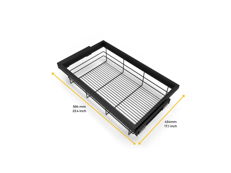 Cestello regolabile in filo e telaio a scorrimento con chiusura soft per armadio disponibile in 2 colori e 3 misure