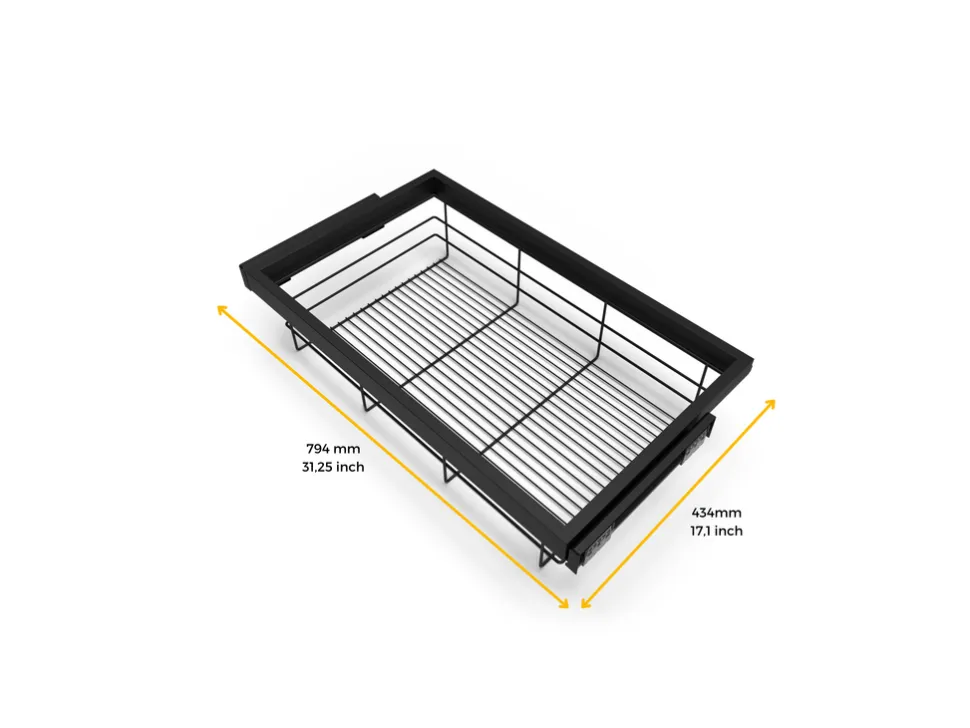 Cestello regolabile in filo e telaio a scorrimento con chiusura soft per armadio disponibile in 2 colori e 3 misure