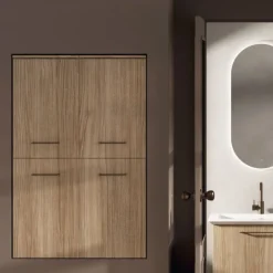 Colonna sospesa 1 anta battente e anta ribalta con cesto portabiancheria disponibile in vari colori