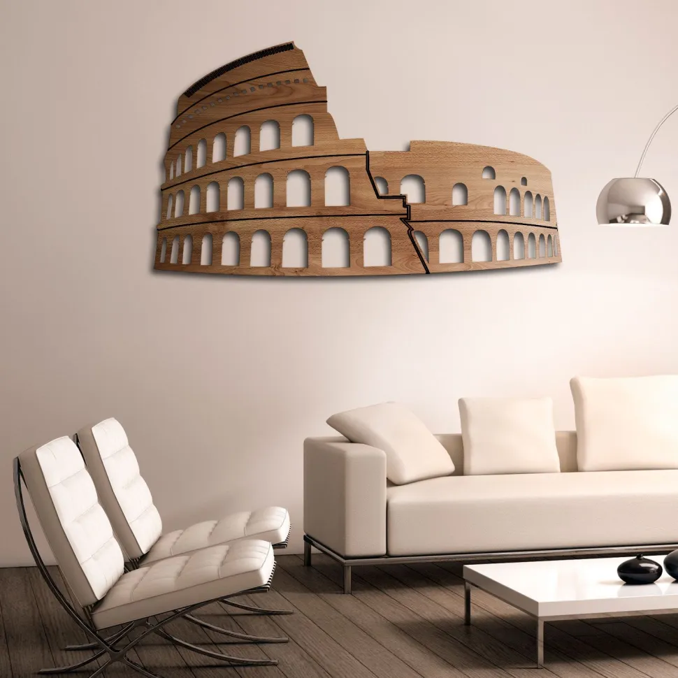 Colosseo Roma - quadro in legno mdf scuro larghezza 1,1 metri