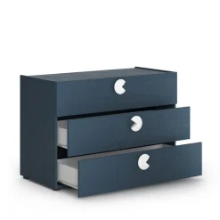 Comò 3 cassetti per camerette con maniglie sagomate disponibile in 4 colori