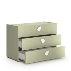 Comò 3 cassetti per camerette con maniglie sagomate disponibile in 4 colori