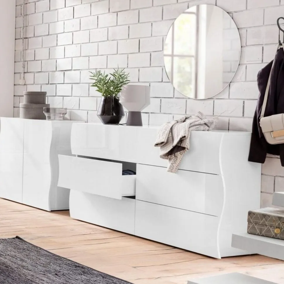 Comò linea Mia 6 cassetti in Bianco lucido