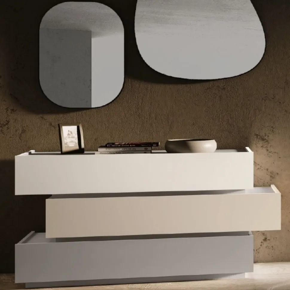 Comò moderno con cassetti sfalzati senza maniglie Idea disponibile in vari colori