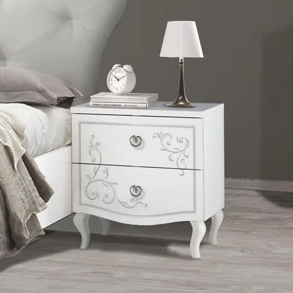 Comodini Lindir a due cassetti linea Essenza in Bianco Frassino