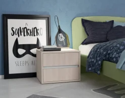 Comodino 2 cassetti con maniglie a gola Bolt linea Volo disponibile in vari colori