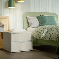 Comodino 2 cassetti con maniglie a gola Bolt linea Volo disponibile in vari colori