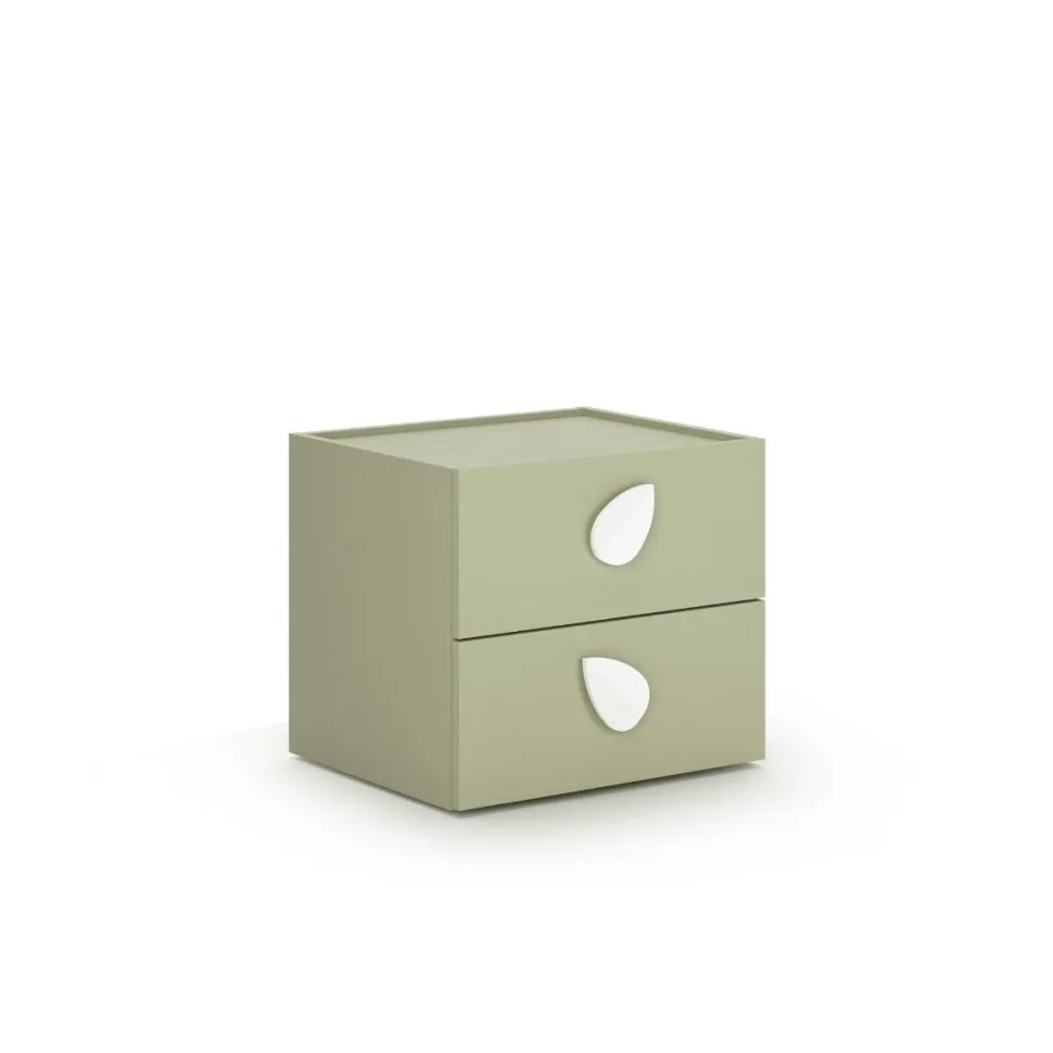 Comodino 2 cassetti per camerette con maniglie sagomate disponibile in 4 colori