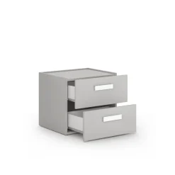 Comodino con ruote e 2 cassetti per camerette con maniglie sagomate disponibile in 4 colori