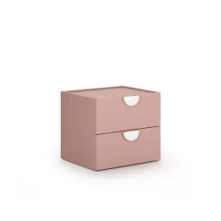 Comodino con ruote e 2 cassetti per camerette con maniglie sagomate disponibile in 4 colori