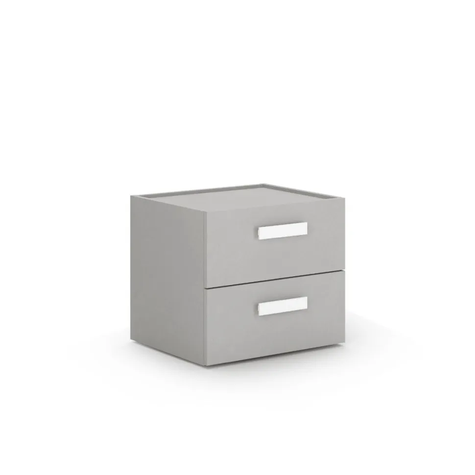 Comodino con ruote e 2 cassetti per camerette con maniglie sagomate disponibile in 4 colori