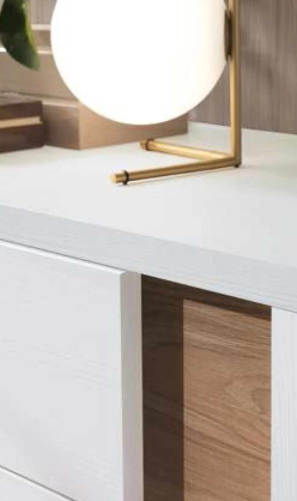 Comodino Kora 2 cassetti linea Domino finitura Noce Bianco e Noce Naturale