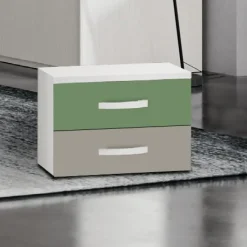 Comodino linea Fly a due cassetti finitura Frassino nuvola disponibile in 16 colori
