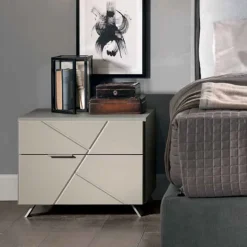 Comodino Mice 2 cassetti linea Domino finitura Grigio Londra