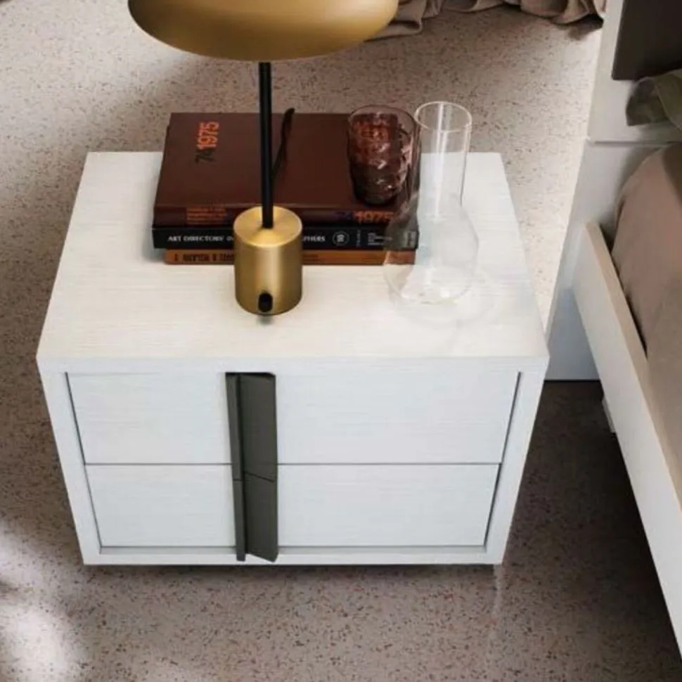 Comodino Milo 2 cassetti linea Domino finitura Noce Bianco e Grigio Londra