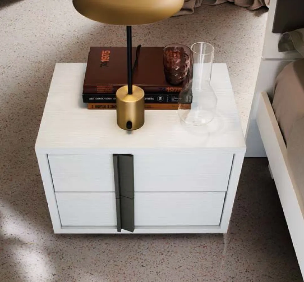Comodino Milo 2 cassetti linea Domino finitura Noce Bianco e Grigio Londra