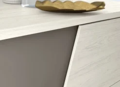 Comodino moderno 2 cassetti Bianco Frassino e Grigio con maniglia diagonale in MDF integrata nel frontale