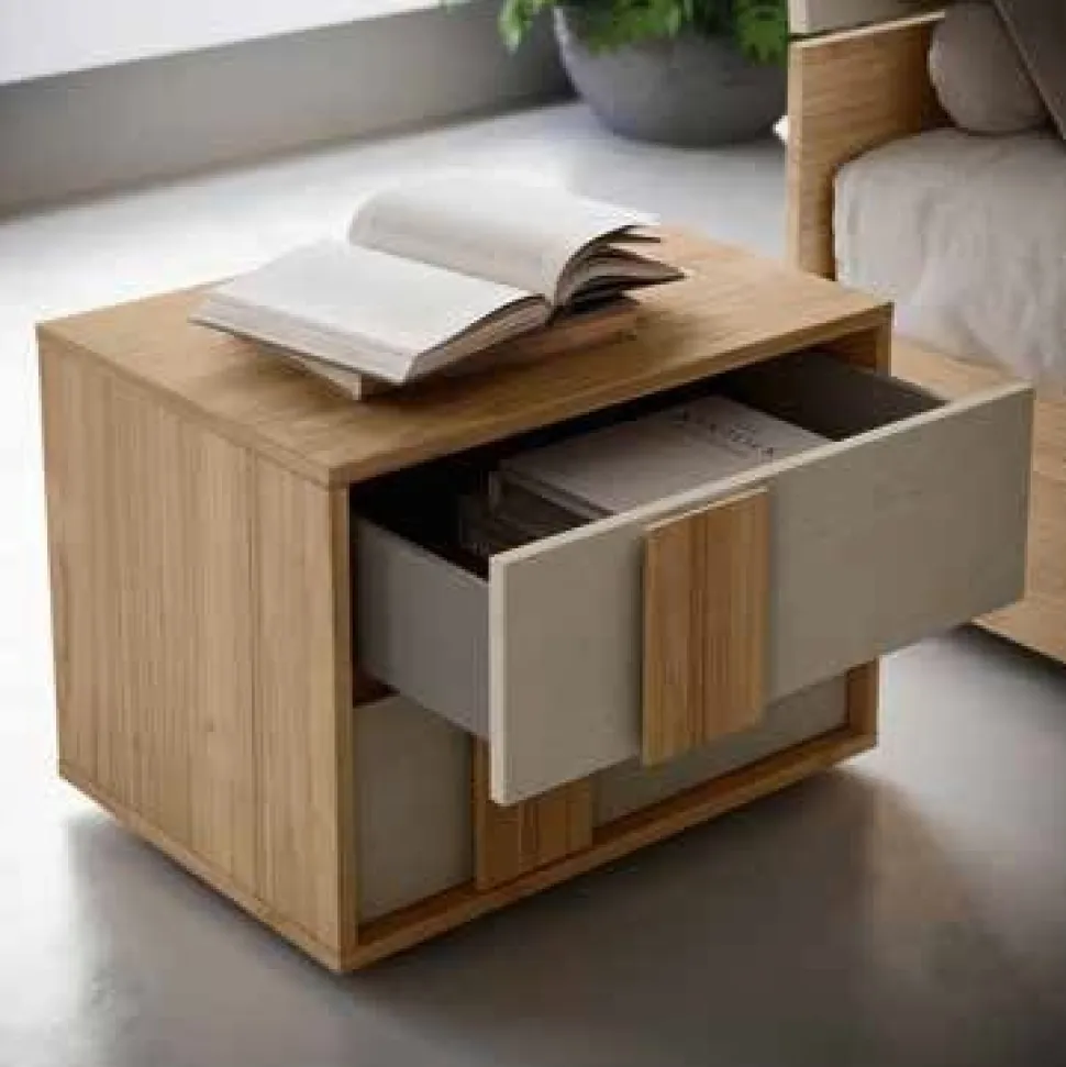 Comodino moderno 2 cassetti con maniglia integrata in MDF disponibile in vari colori