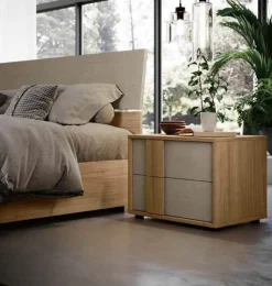 Comodino moderno 2 cassetti con maniglia integrata in MDF disponibile in vari colori