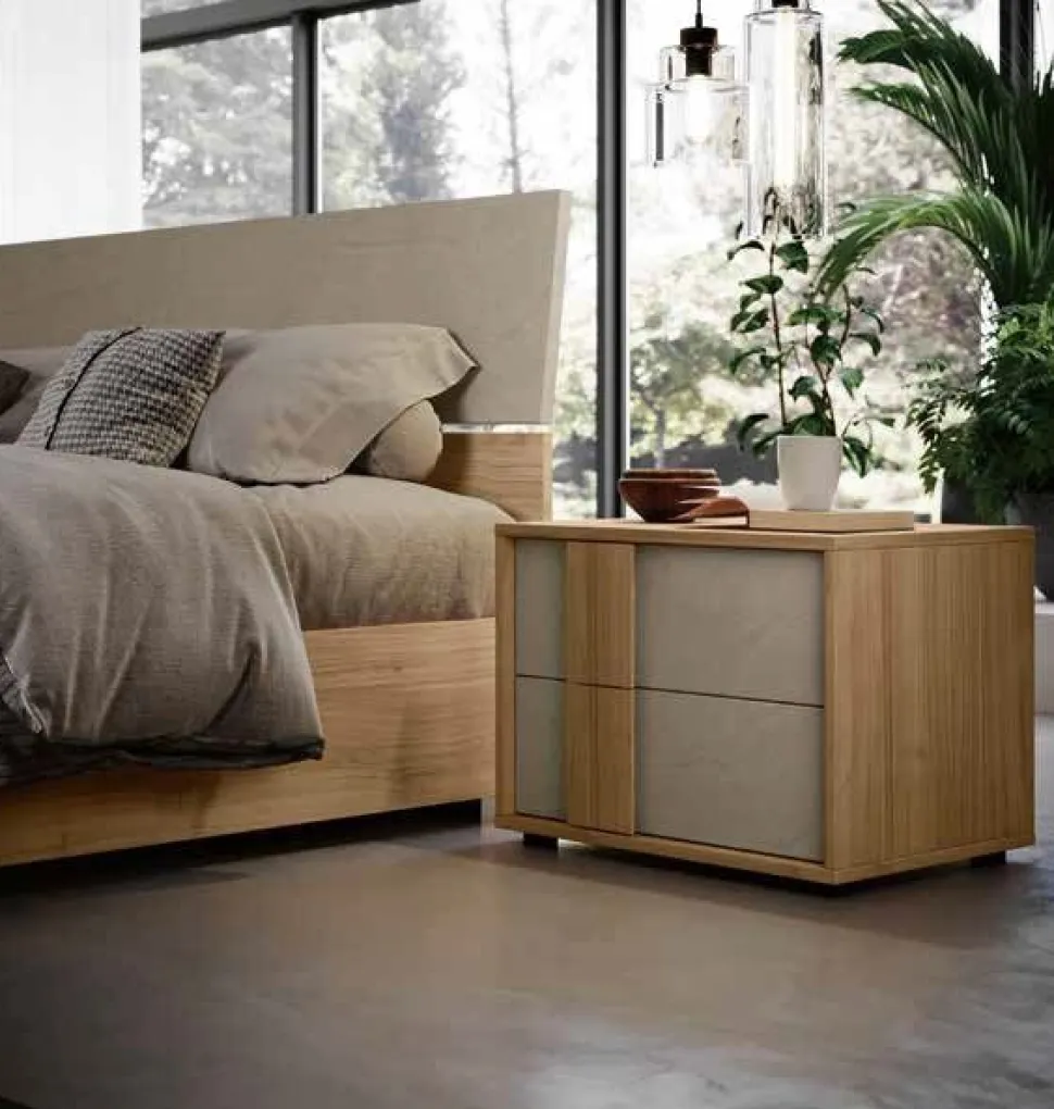 Comodino moderno 2 cassetti con maniglia integrata in MDF disponibile in vari colori