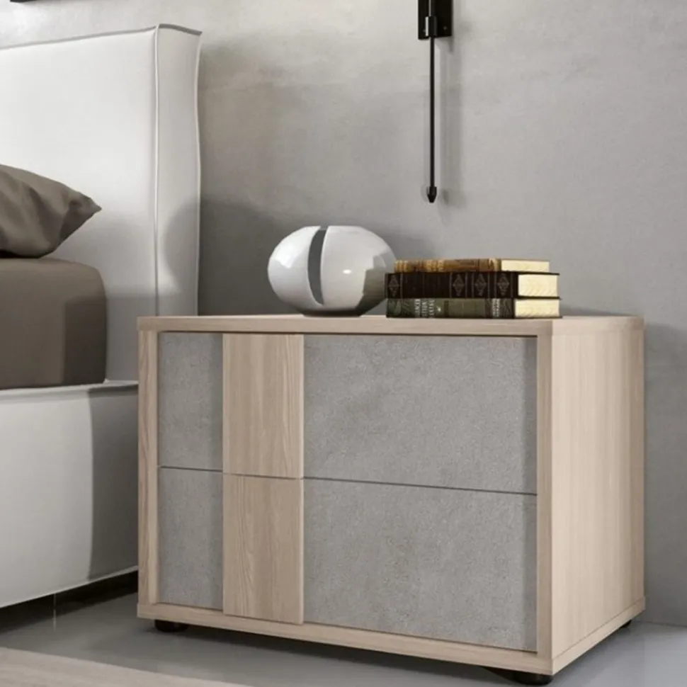 Comodino moderno 2 cassetti con maniglia integrata in MDF disponibile in vari colori