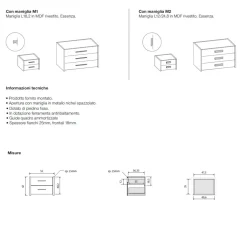 Comodino moderno 2 cassetti con maniglia in MDF rivestito Erika disponibile in vari colori