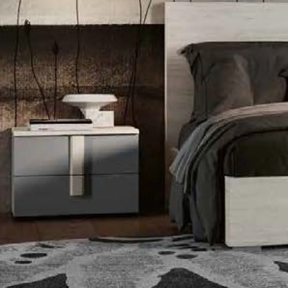 Comodino moderno 2 cassetti con maniglia in MDF rivestito Vertigo disponibile in vari colori