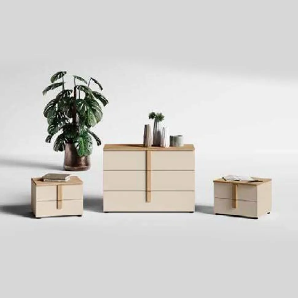 Comodino moderno 2 cassetti con maniglia in MDF rivestito Vertigo disponibile in vari colori