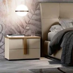 Comodino moderno 2 cassetti con maniglia in MDF rivestito Vertigo disponibile in vari colori