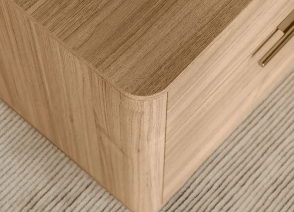 Comodino moderno 2 cassetti in Rovere Gessato con maniglia disponibile in 2 colori
