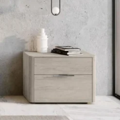 Comodino moderno 2 cassetti in Rovere Gessato con maniglia disponibile in 2 colori