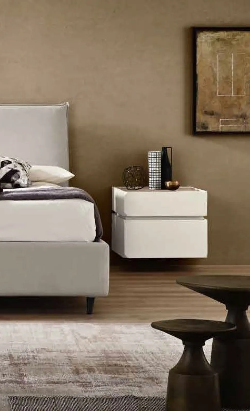 Comodino sospeso moderno 2 cassetti disponibile in vari colori e 2 misure Fergus linea Domino