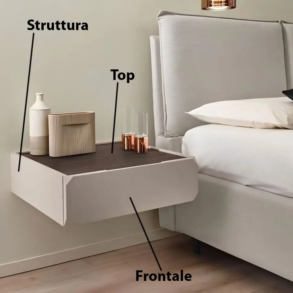 Comodino sospeso moderno 1 cassetto disponibile in vari colori e 2 misure Fergus linea Domino
