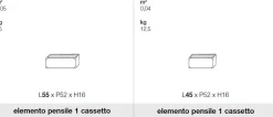 Comodino sospeso moderno 1 cassetto disponibile in vari colori e 2 misure Fergus linea Domino