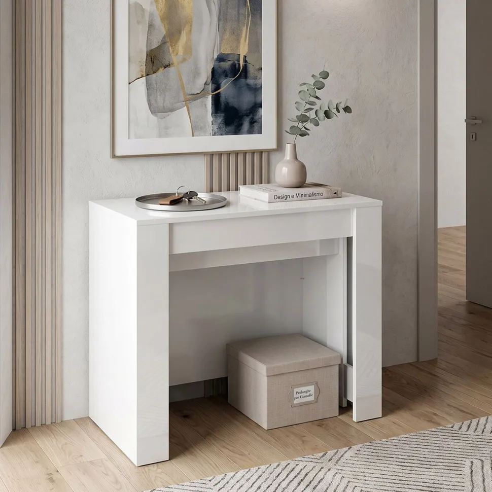 Consolle Allungabile Atena in Bianco Lucido (con Allunghe Incorporate)