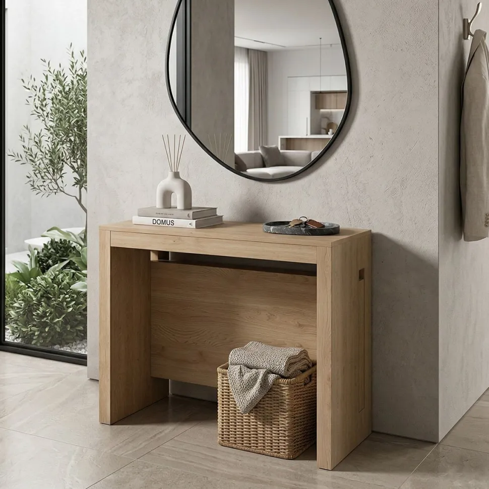 Consolle Allungabile Clever Rovere Chiaro con Allunghe Incorporate