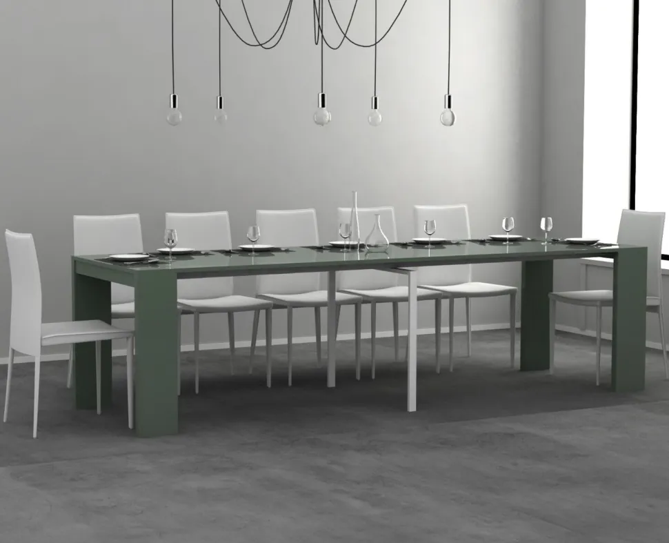 Consolle allungabile colore Verde scuro modello Pulcinella laccato lucido o opaco 3 mt