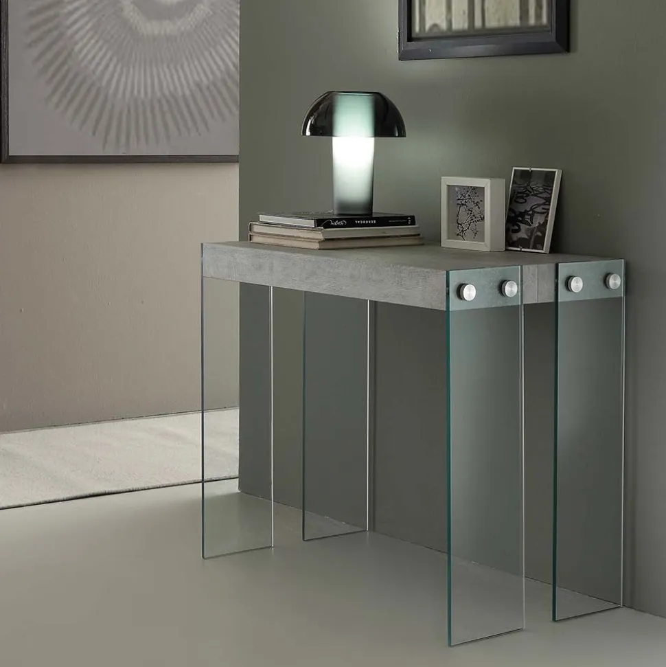 Consolle allungabile con gambe in vetro e top Bianco Opaco modello Iceberg