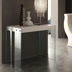 Consolle allungabile con gambe in vetro e top Bianco Opaco modello Iceberg