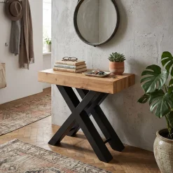 Consolle Allungabile 4 metri gambe a X Nere e piano Rovere Rustico con porta Allunghe