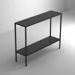 Consolle da ingresso con struttura in alluminio e piano in vetro personalizzabile